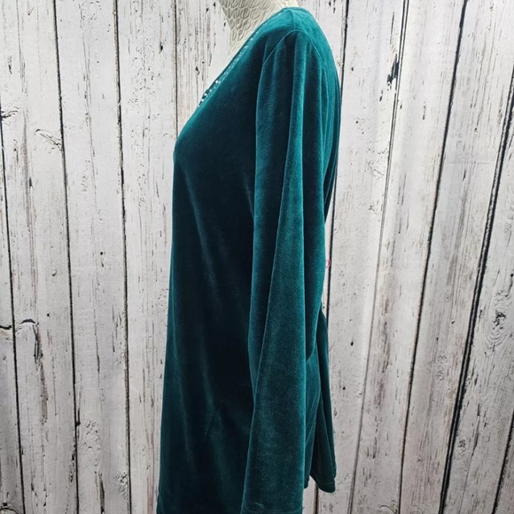 Women's XL Quacker Factory Keyhole Velour Tunic Rhinestone Holiday Blouse New wt - Picture 5 of 11